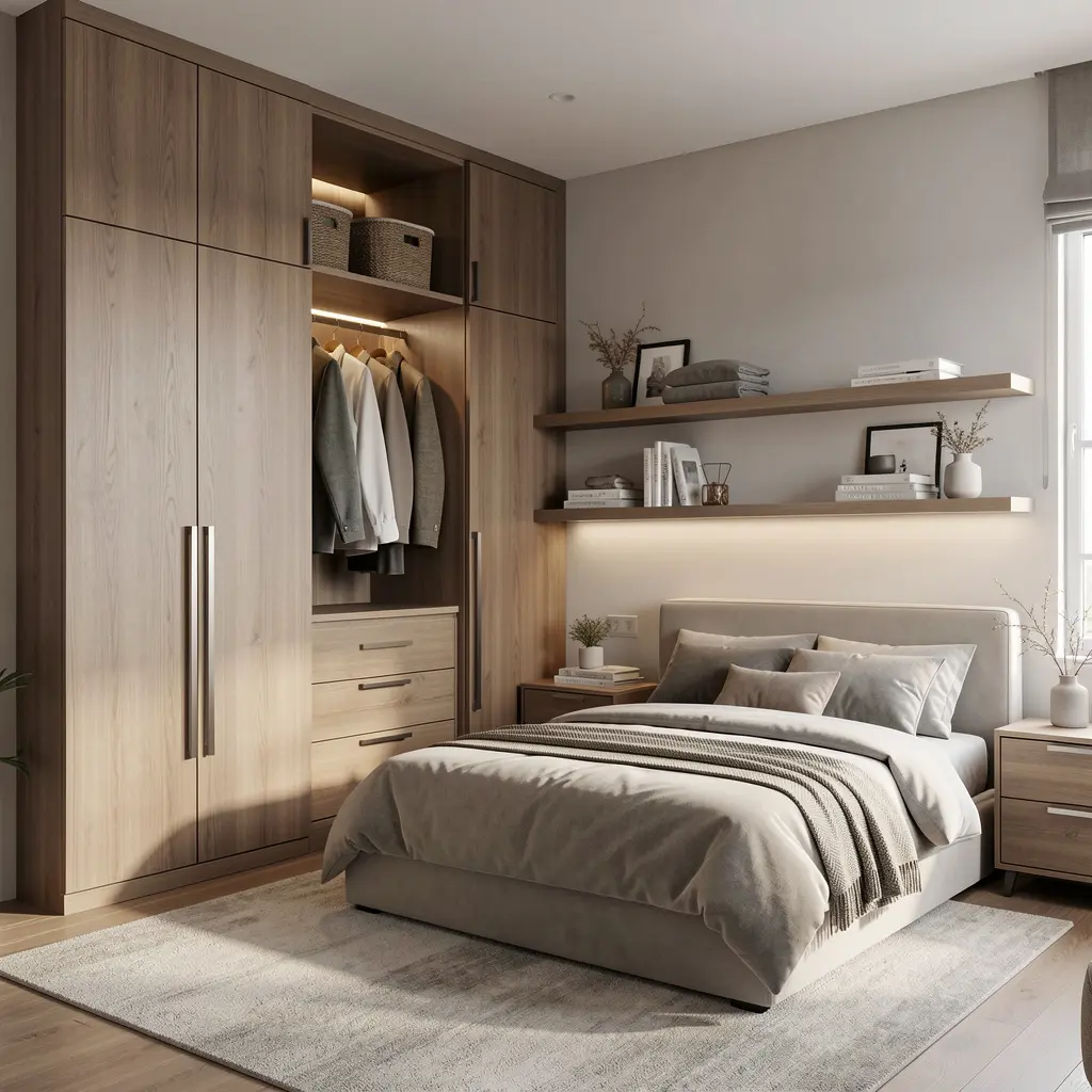 Custom bedroom furniture set in modern interior